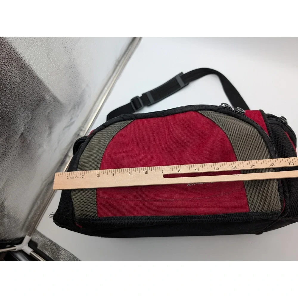 Eddie Bauer Small Canvas Duffel Bag Red Black Travel Gym Carry On Shoulder Strap